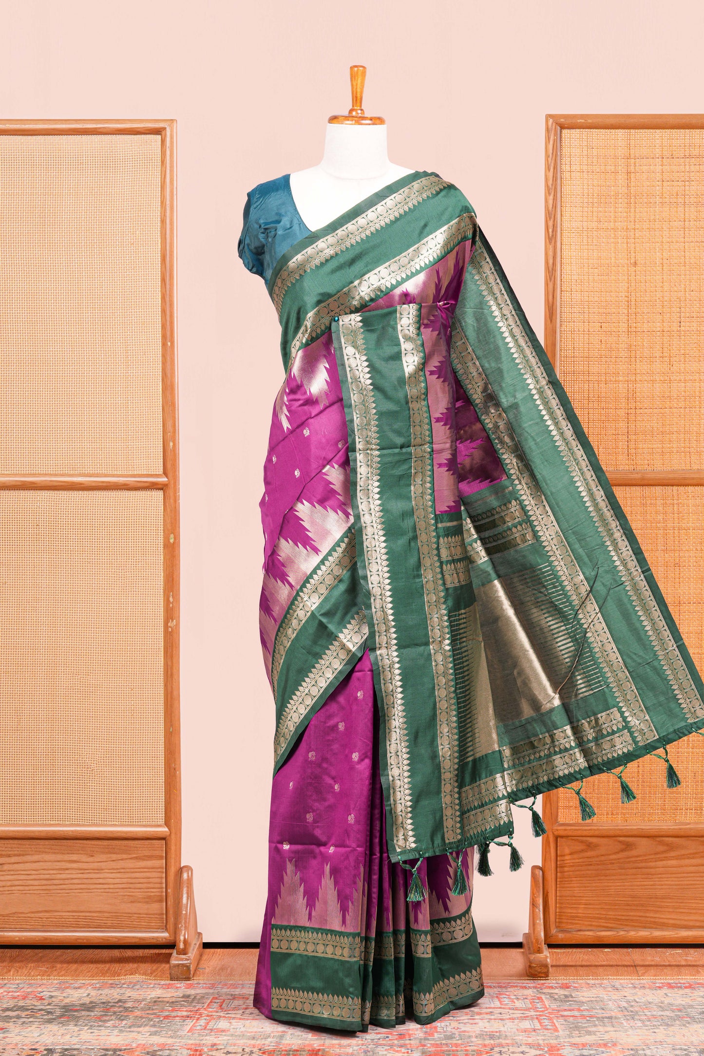 Purple semi art silk zari motif saree