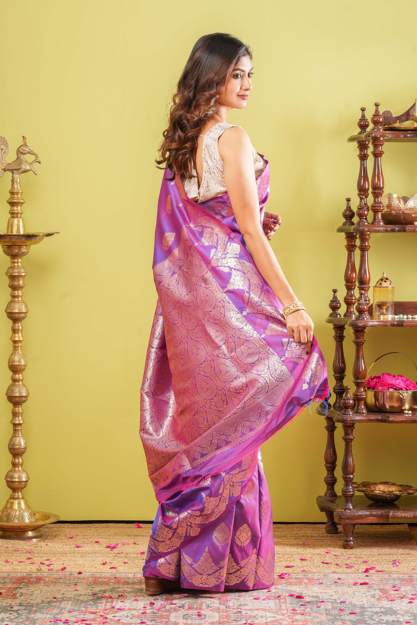 Purple semi soft silk festive saree