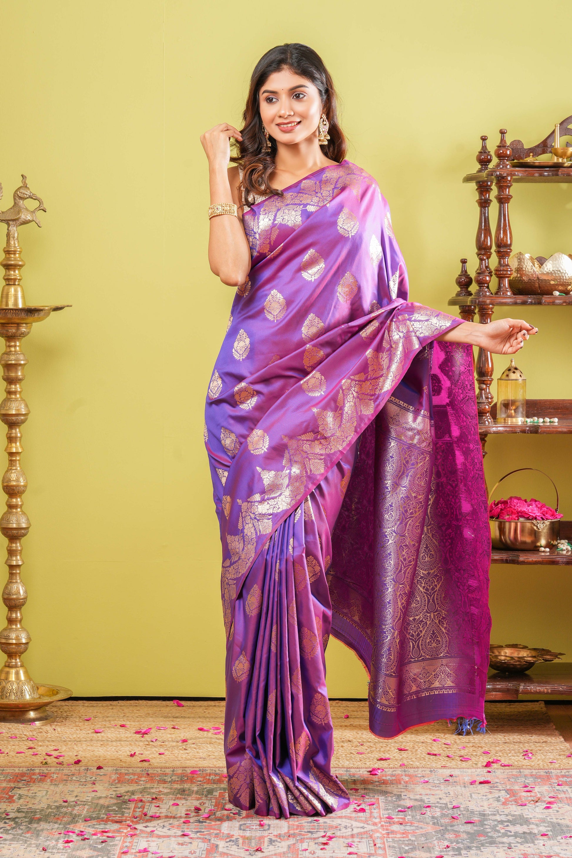 Purple semi soft silk floral saree