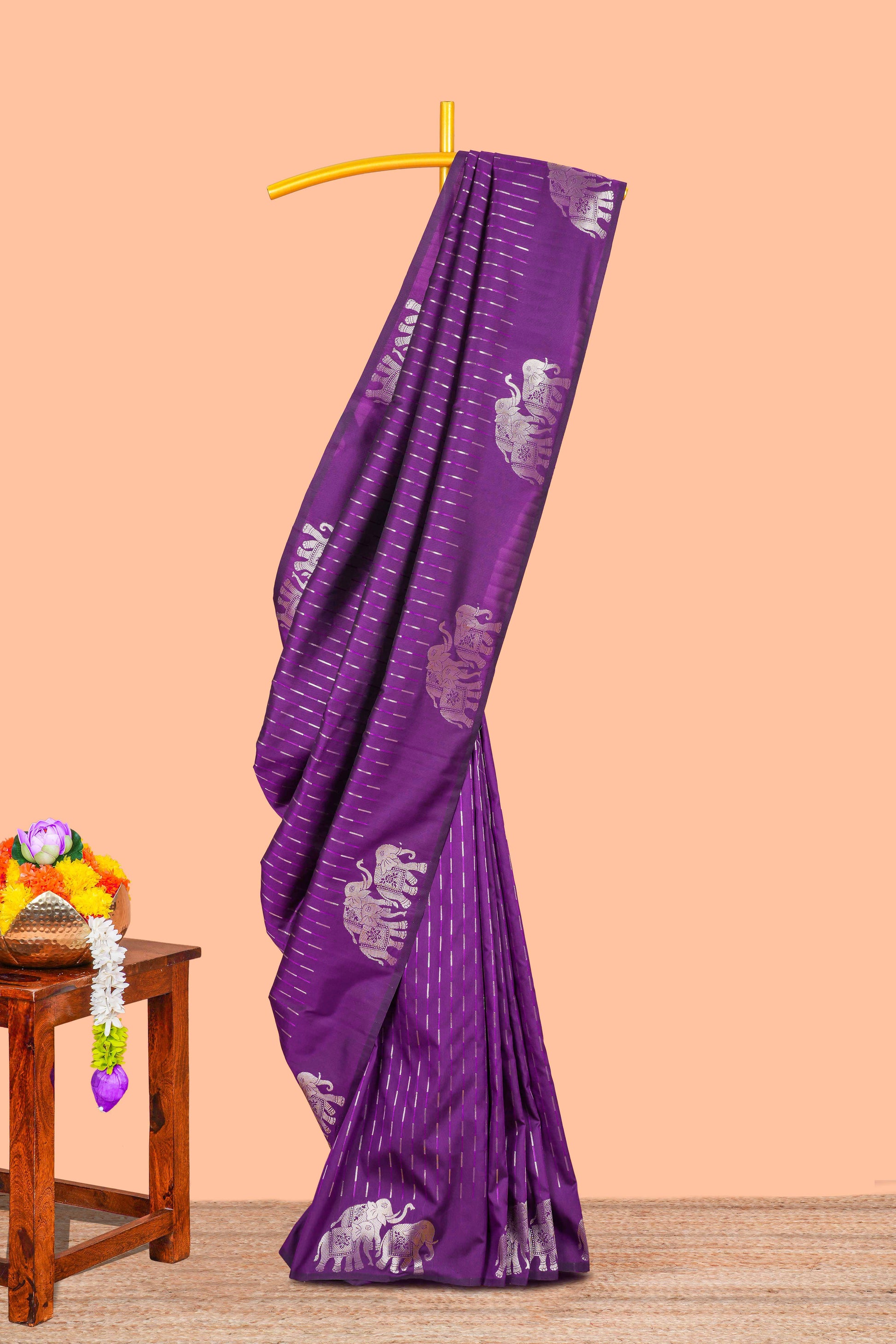 Purple semi soft silk zari butta saree