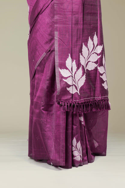 Purple semi tussar with Matching blouse set