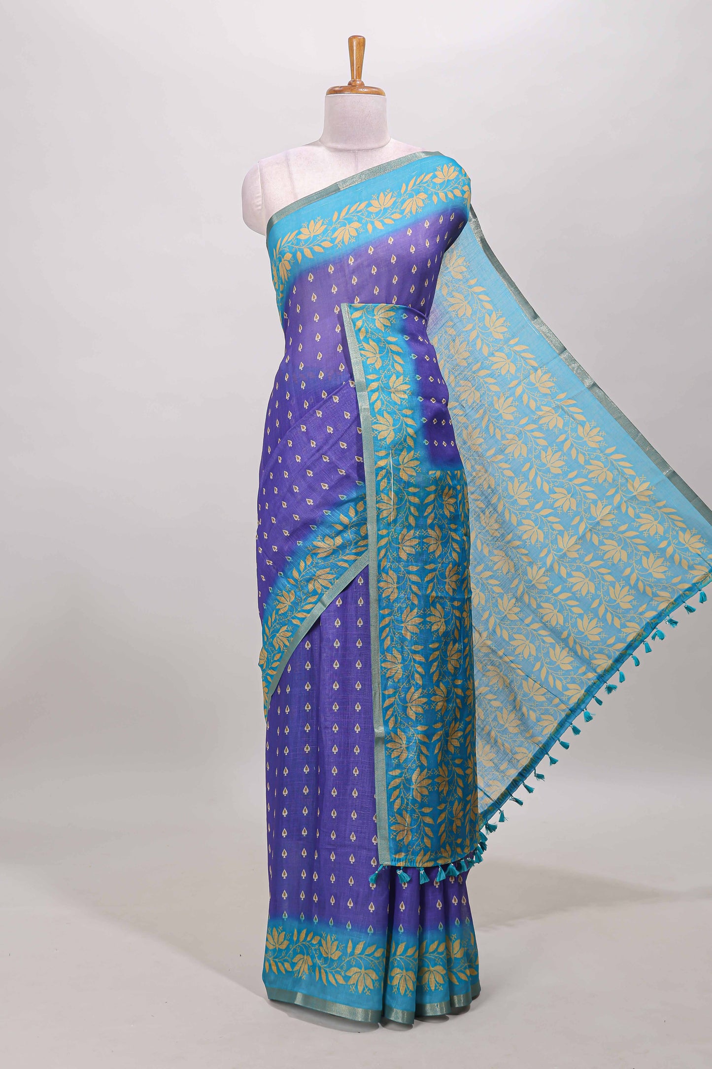 Purple spade motifs linen cotton saree 