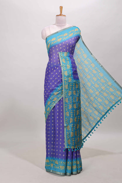Purple spade motifs linen cotton saree 