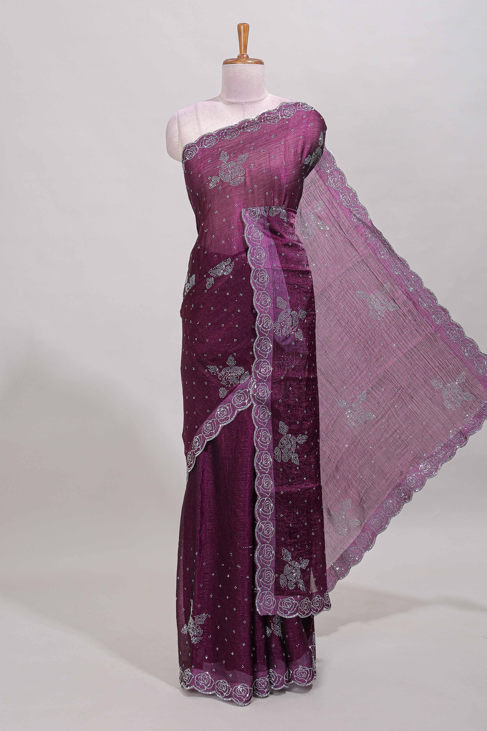 Purple stone designer saree