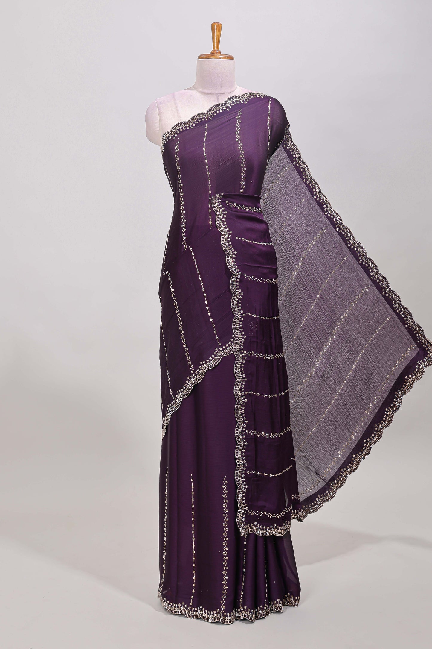 Purple zigzag stripe saree