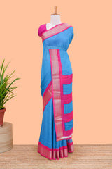 Ramar blue crepe chiffon border saree