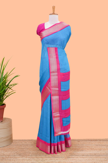Ramar blue crepe chiffon border saree
