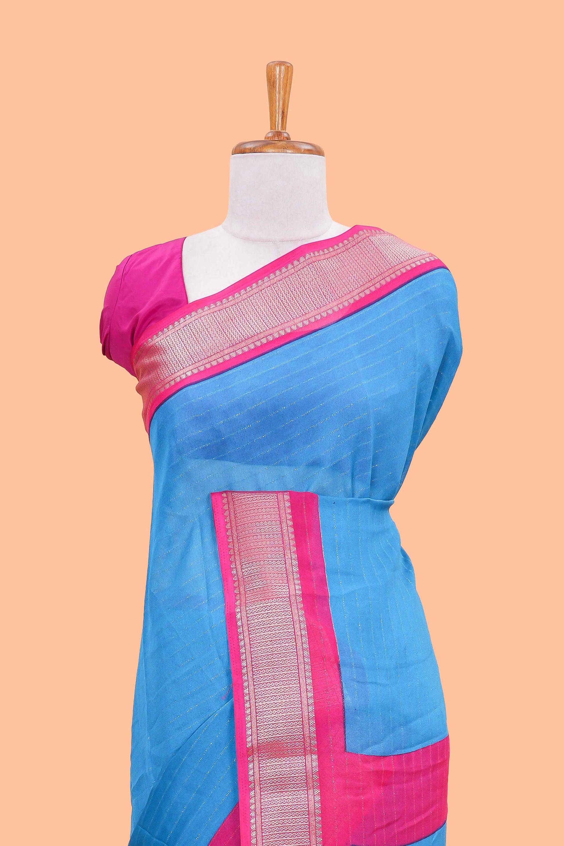 Ramar blue crepe chiffon lightweight saree