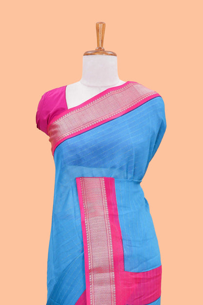 Ramar blue crepe chiffon lightweight saree