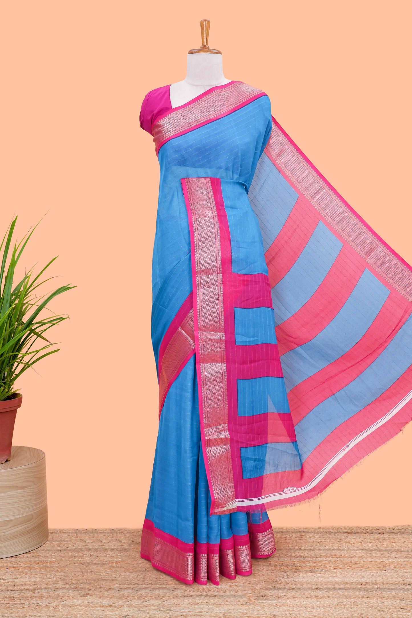 Ramar blue crepe chiffon striped saree
