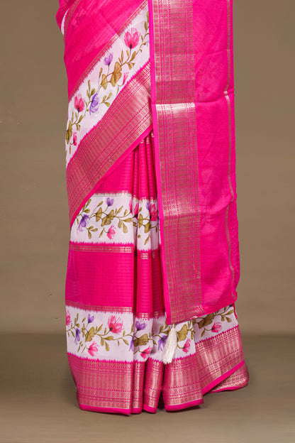 Rani pink Contrast woven pallu