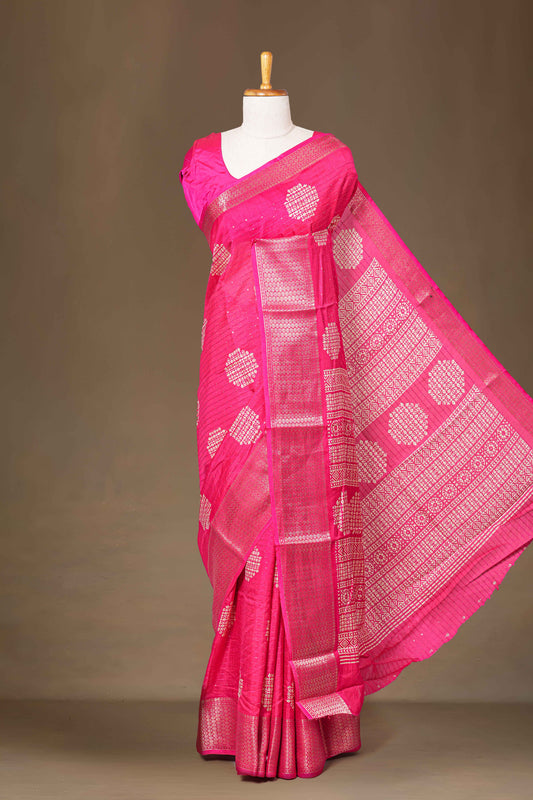 Rani pink dupion silk saree