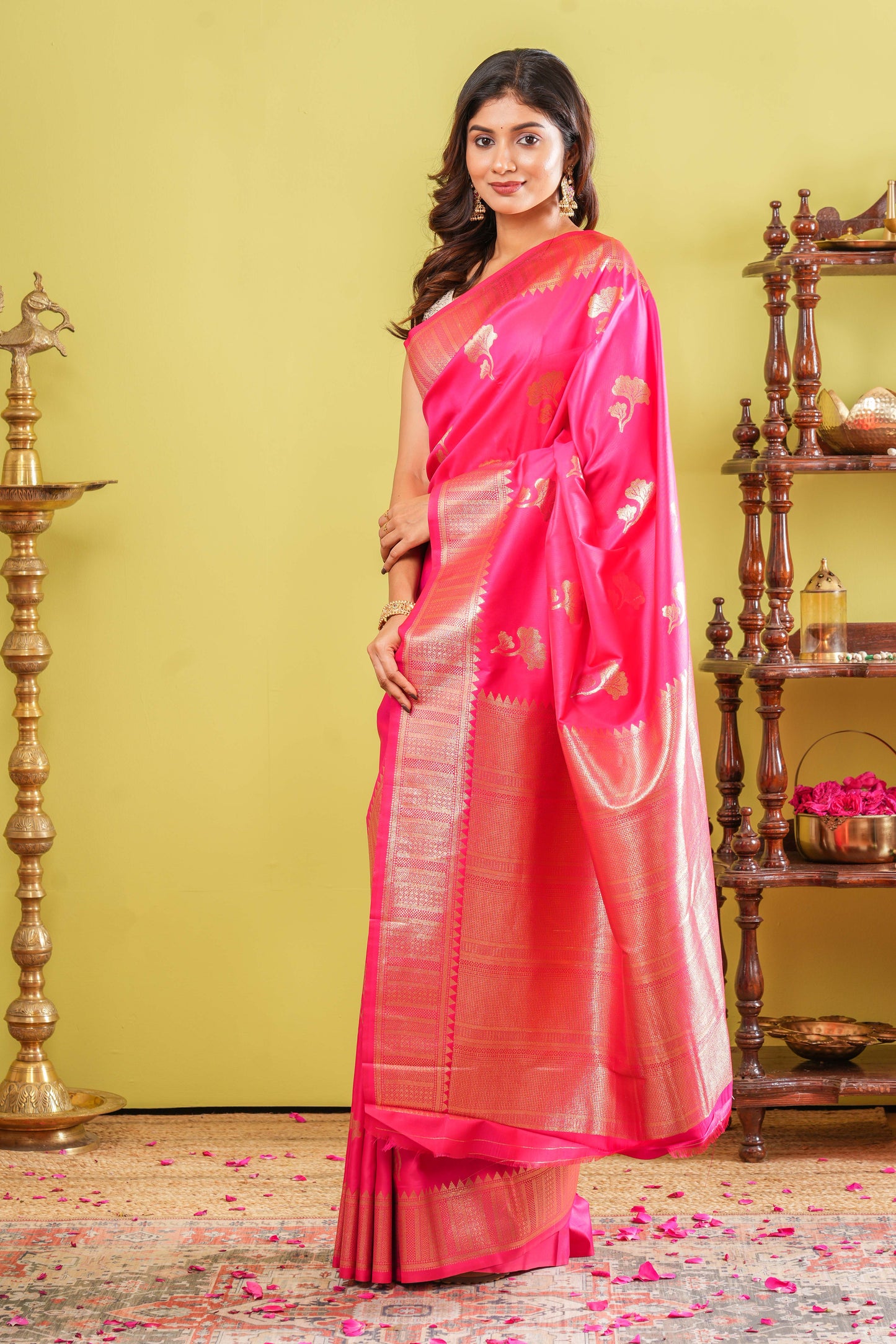 Rani pink elegant drape saree