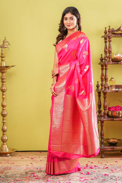 Rani pink elegant drape saree