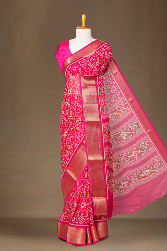 Rani pink ikkat silk saree