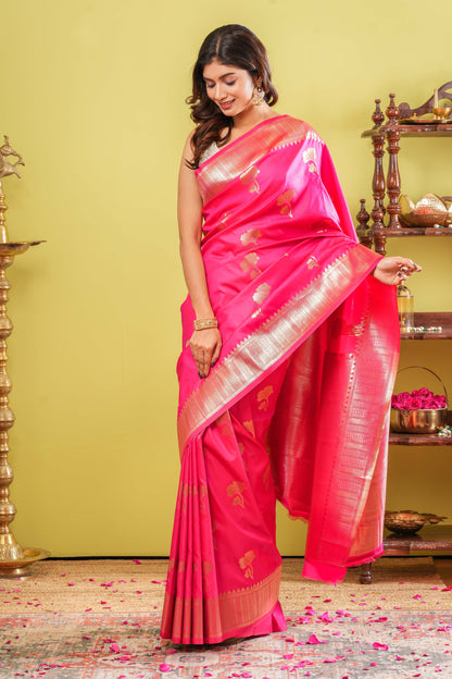 Rani pink semi soft silk celebration saree