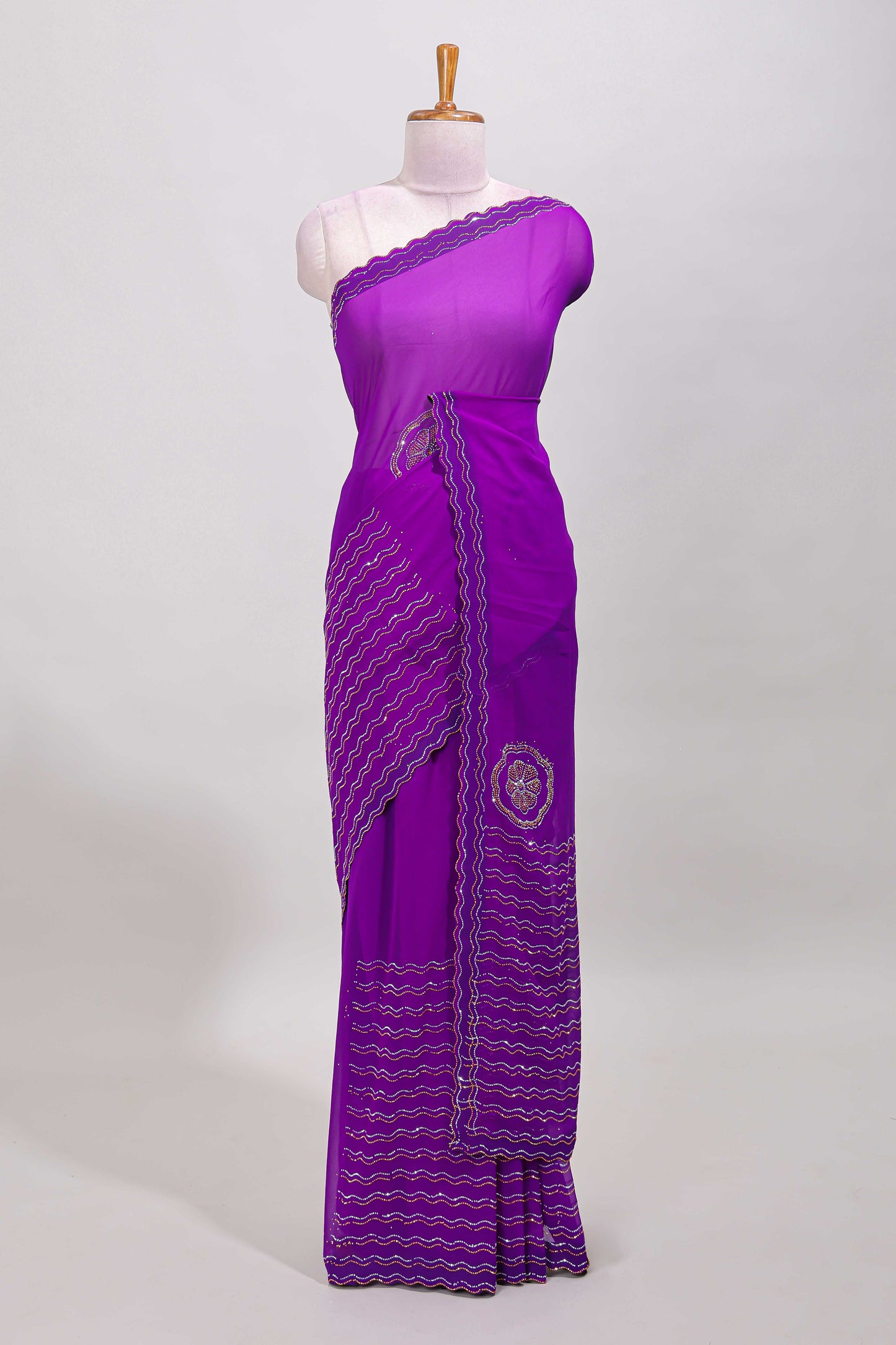 Rani pink stonework saree