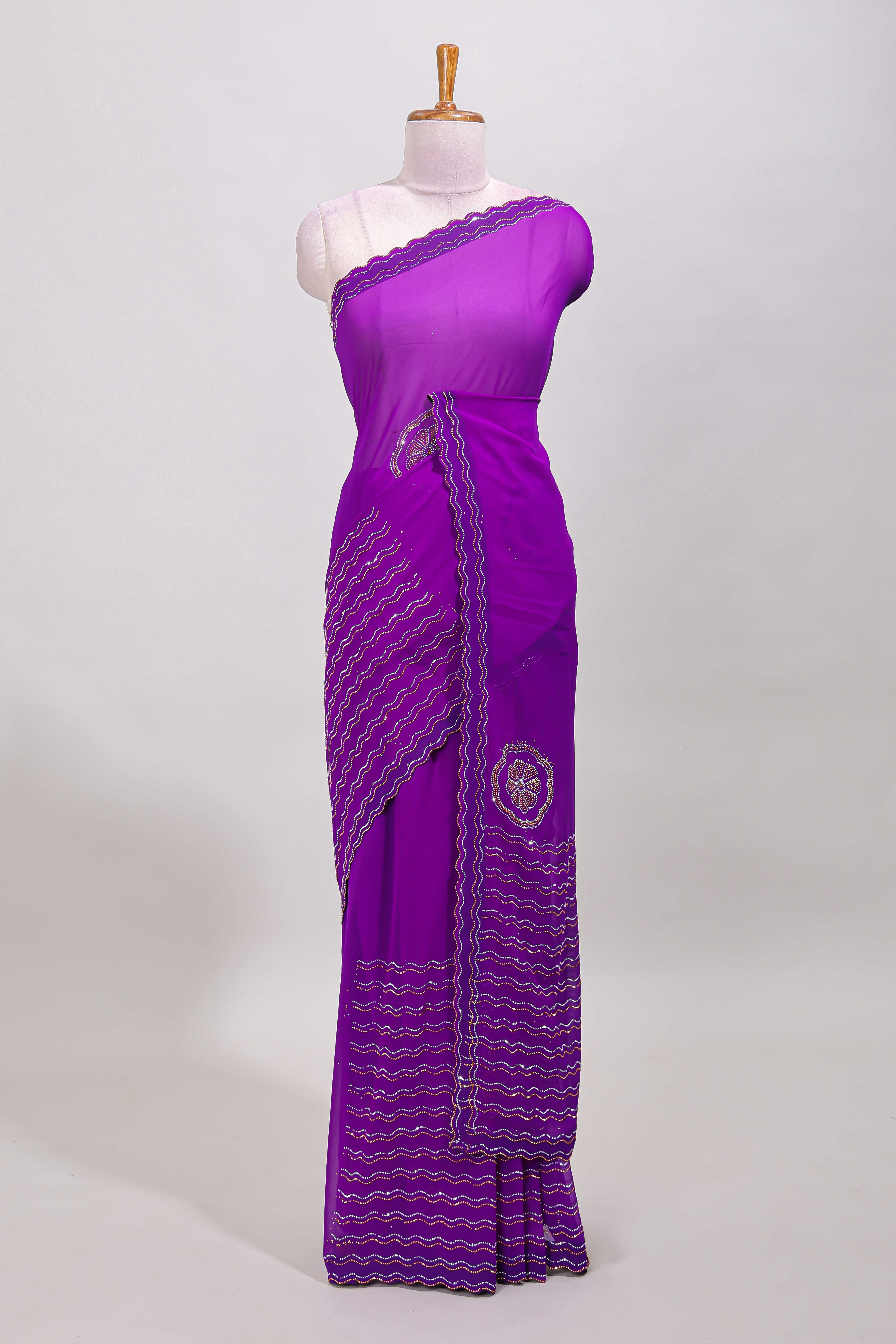 Rani pink stonework saree