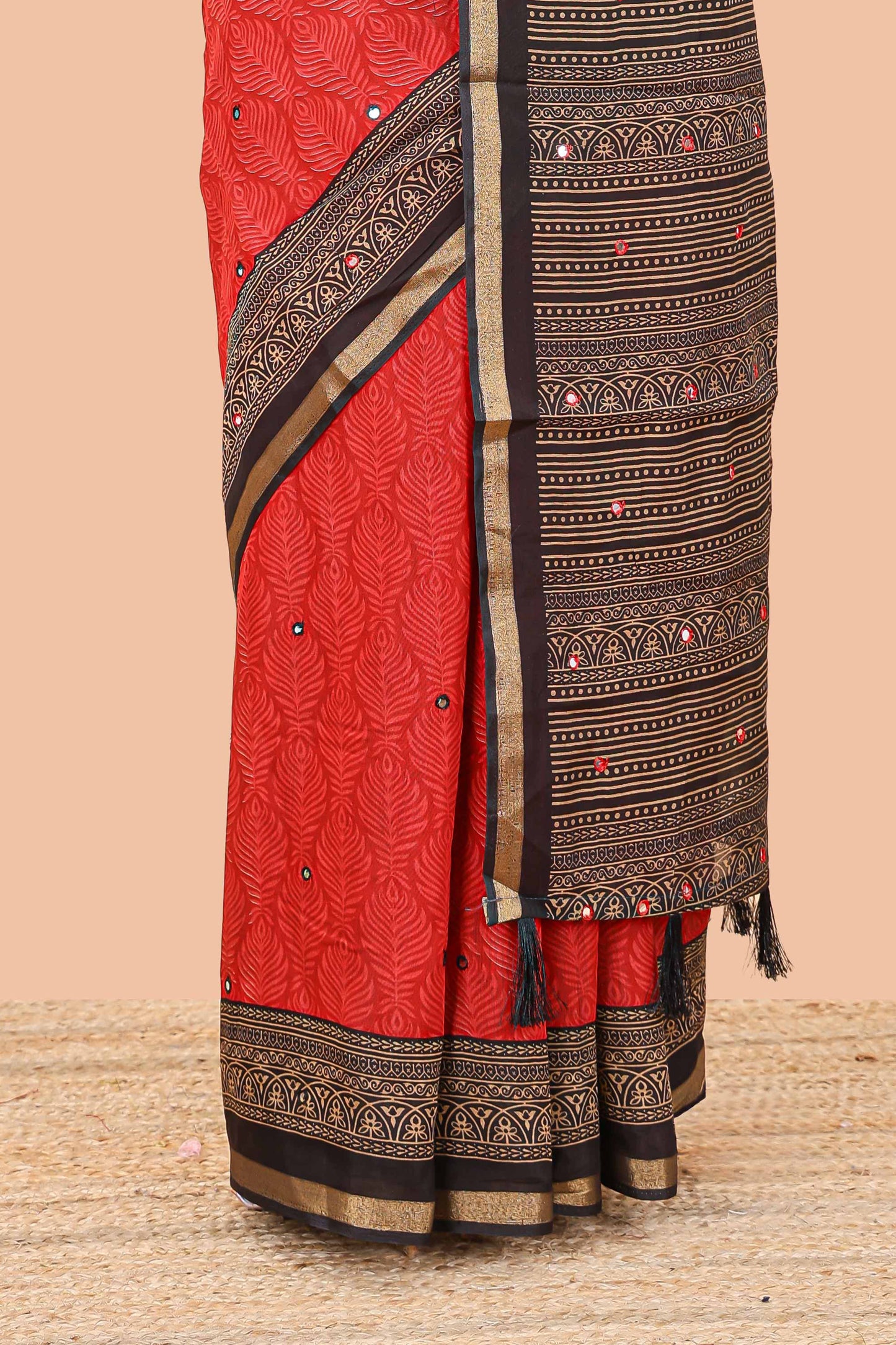  Red contrast border chanderi saree