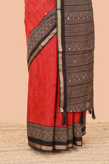  Red contrast border chanderi saree