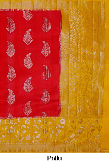 Red contrast pallu tussar silk saree