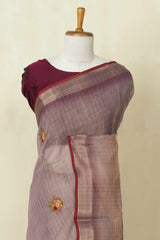 Red designer linen saree