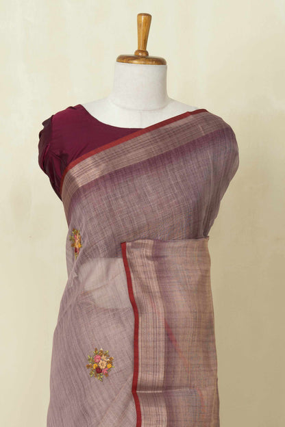 Red designer linen saree
