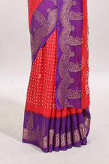 Red dola silk contrast border saree