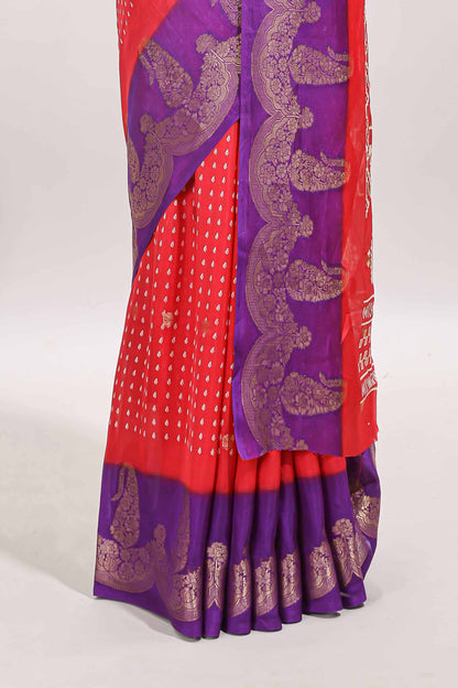 Red dola silk contrast border saree