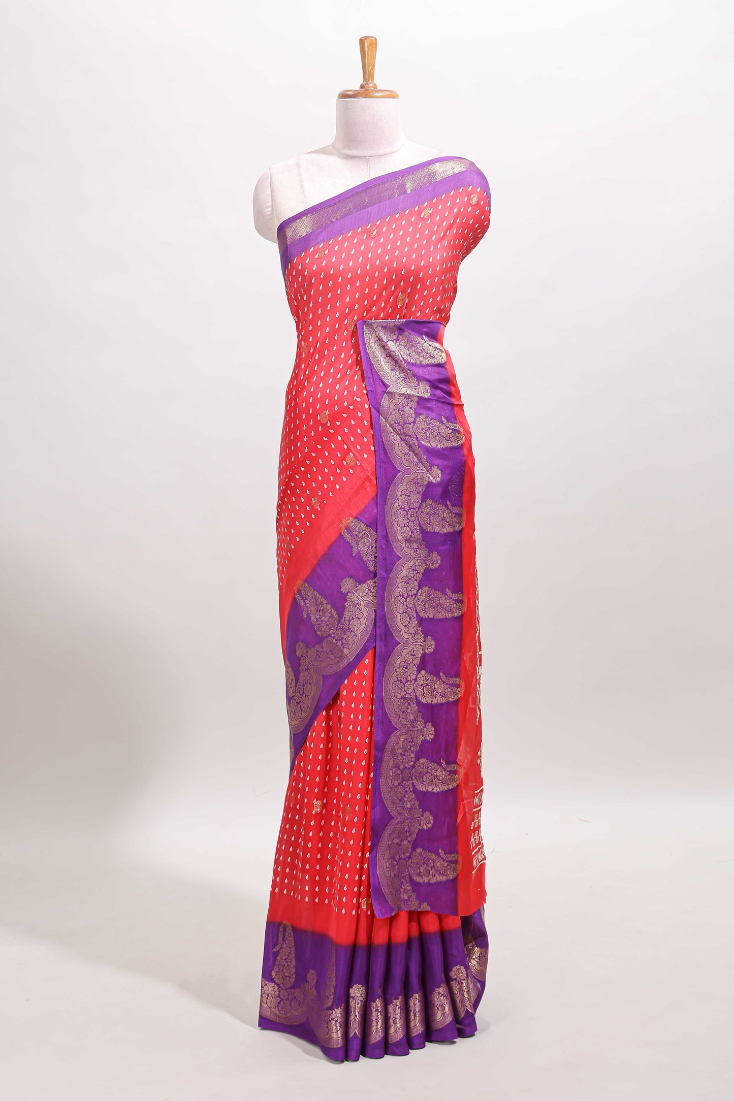 Red dola silk floral motif saree