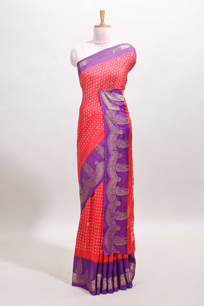 Red dola silk floral motif saree