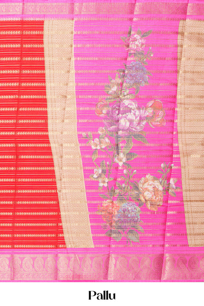 Red dola silk floral pallu saree