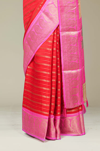 Red dola silk jacquard border saree