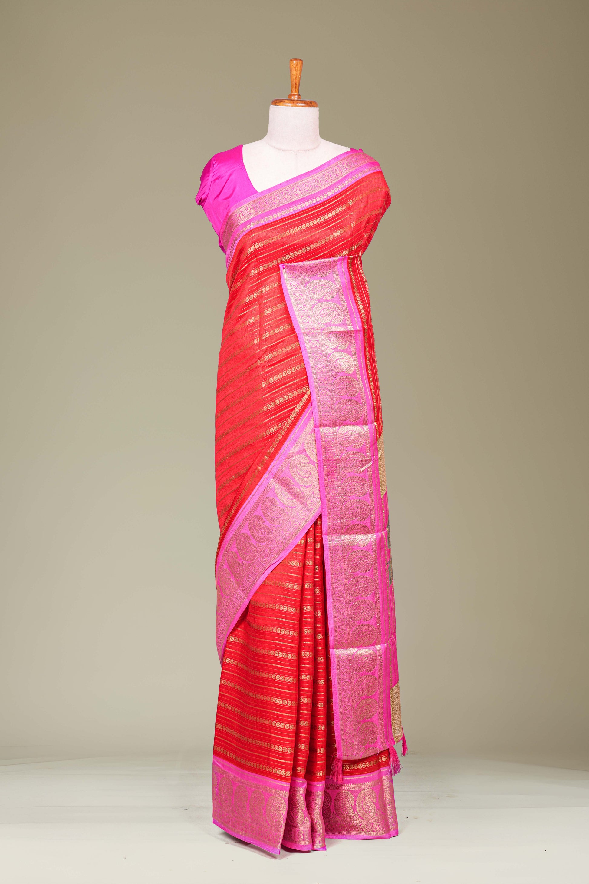 Red dola silk mango motif saree