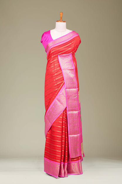 Red dola silk mango motif saree