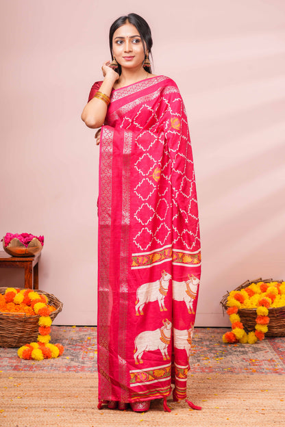 Red dola silk saree