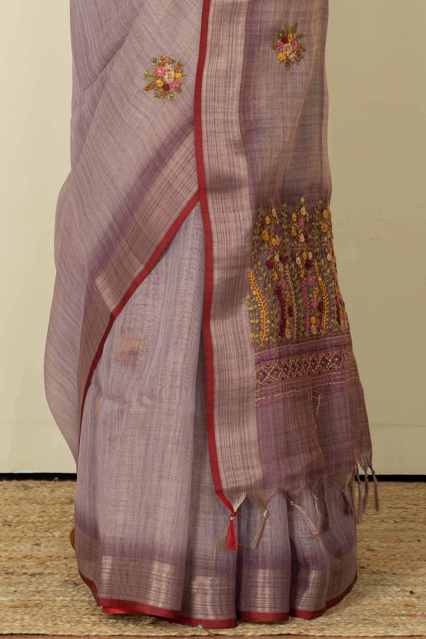 Red everyday linen saree