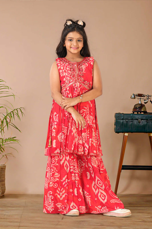 Red festive sharara outfit for girls