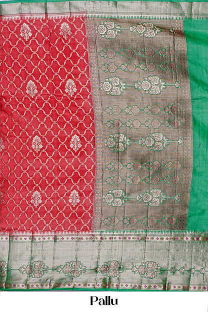 Red festive tussar silk saree