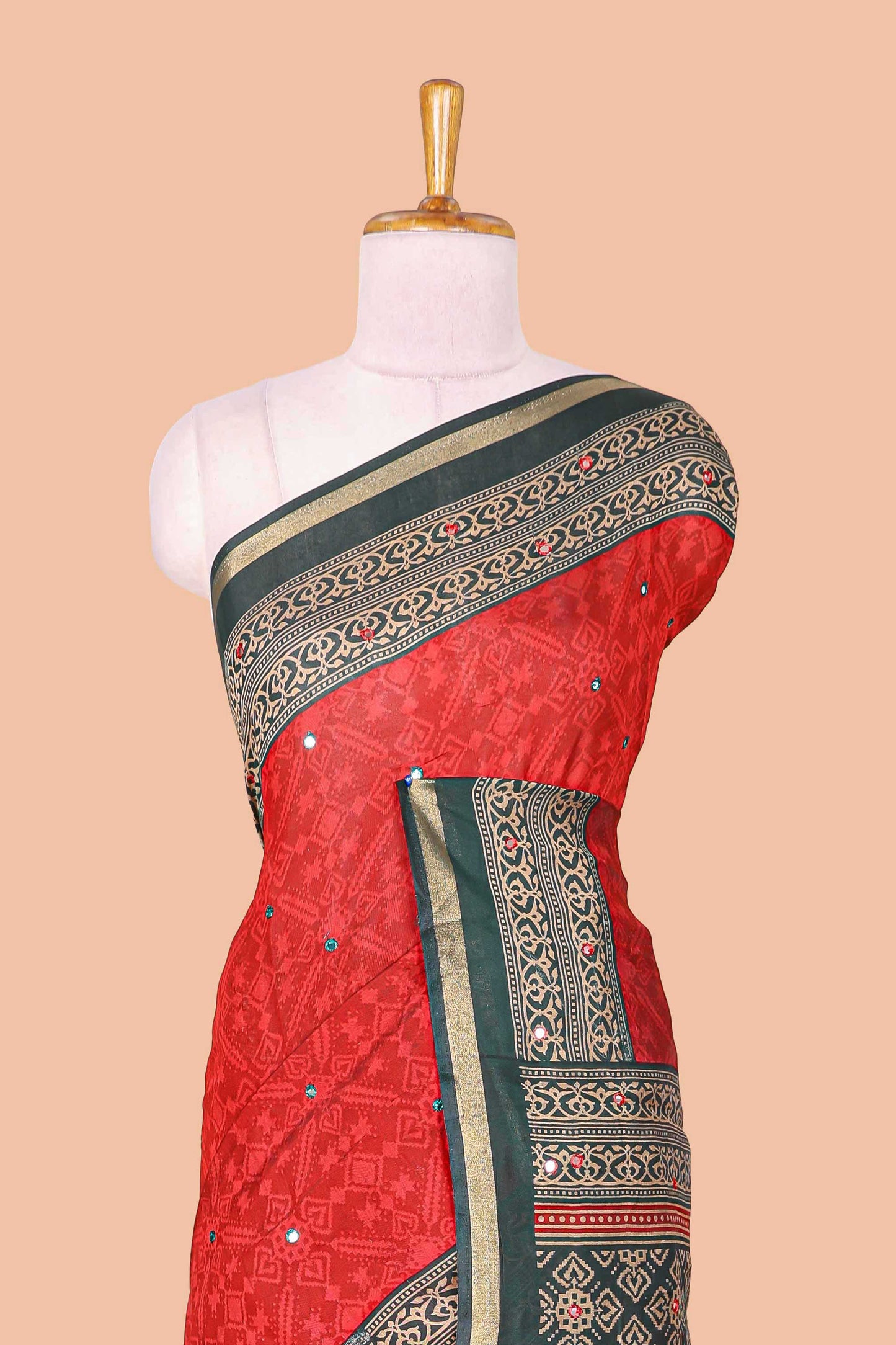 Red geometric design chanderi saree