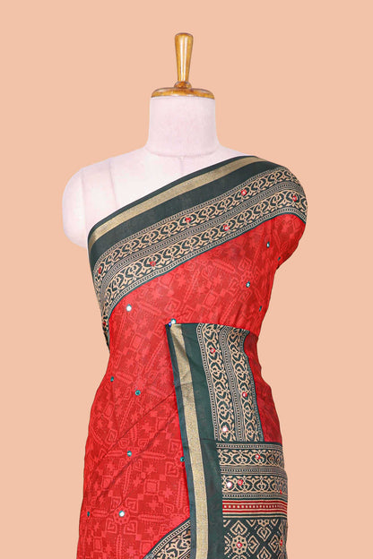 Red geometric design chanderi saree