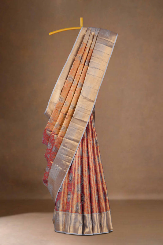 Red grey bridal kanchipuram silk saree