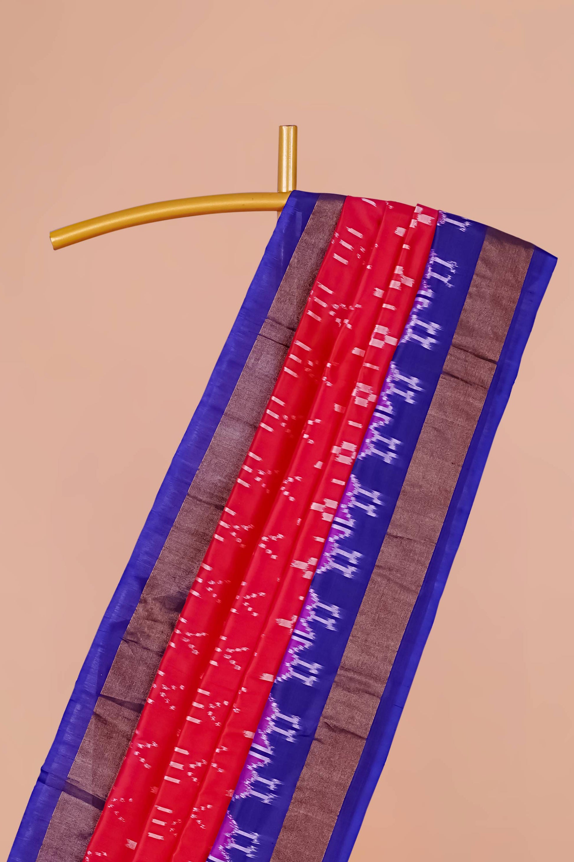 
Red ikkat silk with blue border