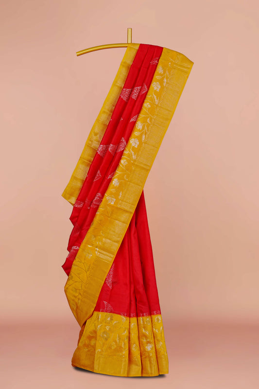 Red mustard tussar silk saree