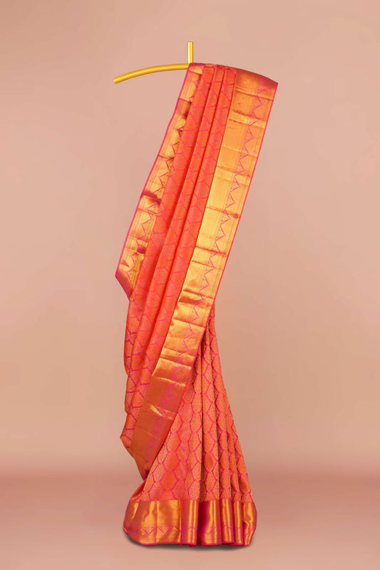 Red orange bridal pattu silk saree