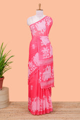 Red saree with self border detailing
