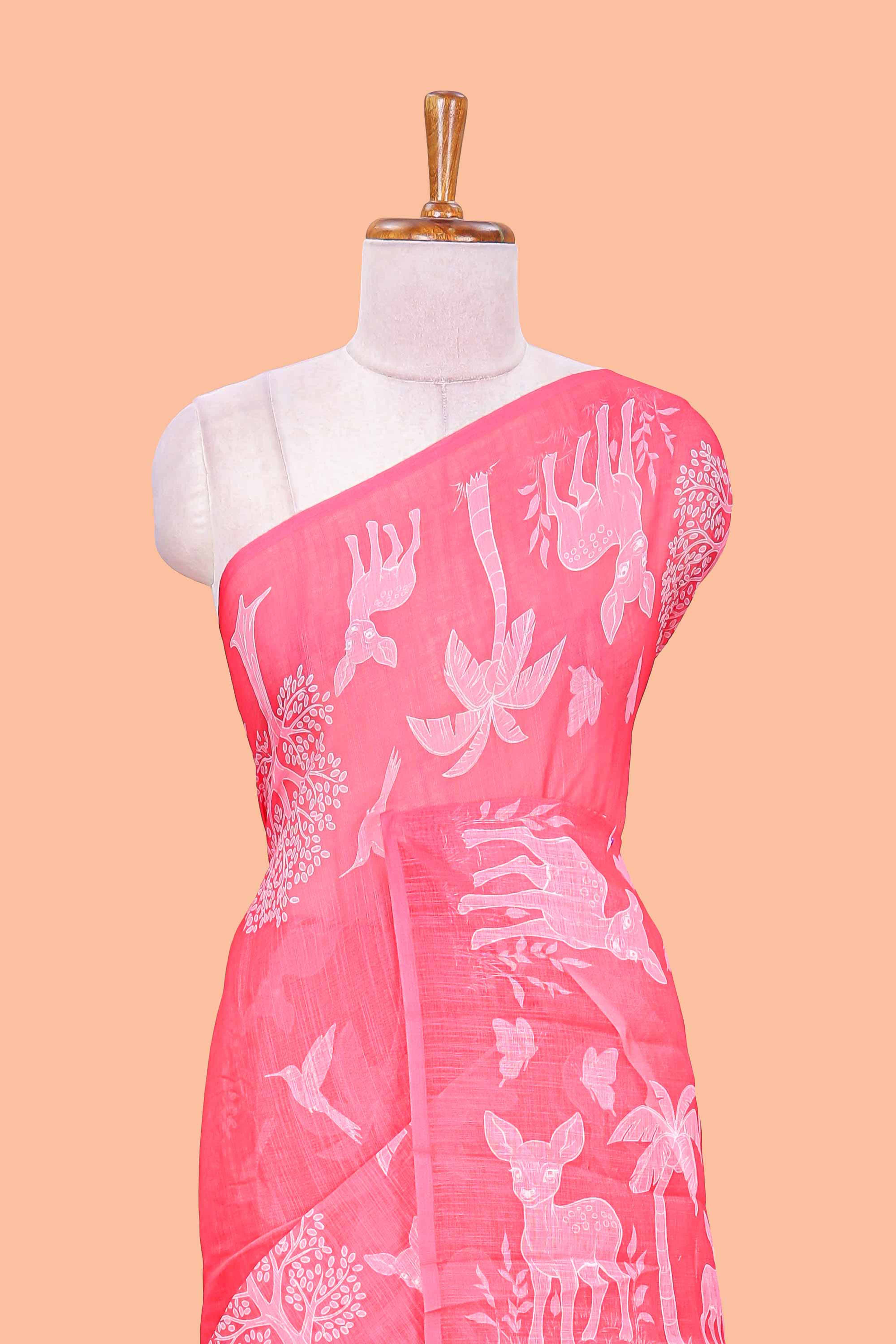 Red saree with self palm tree border