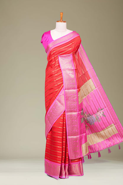 Red semi banarasi dola saree