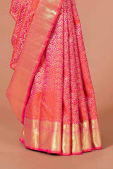 Red silk saree with gold zari border