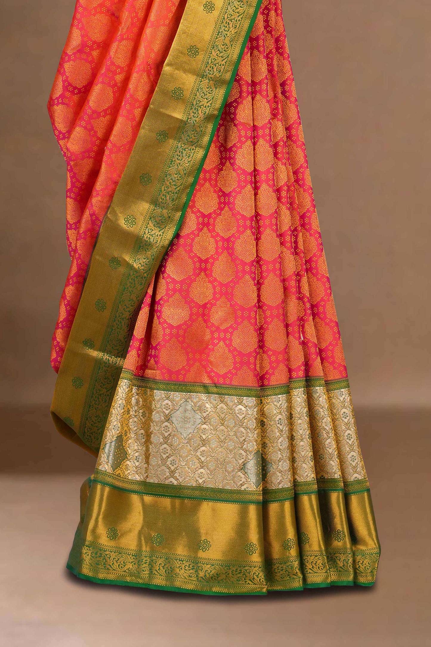 Red silk saree with green border
